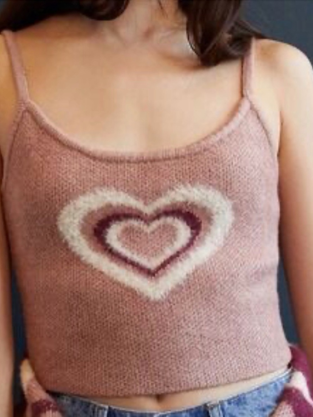 PacSun LA Hearts Pink Fuzzy Heart Knit Crop Cami Tank Top Medium